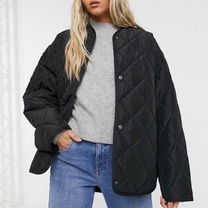 & Other Stories Quilted Jacket Oversized Snap Button Green 4